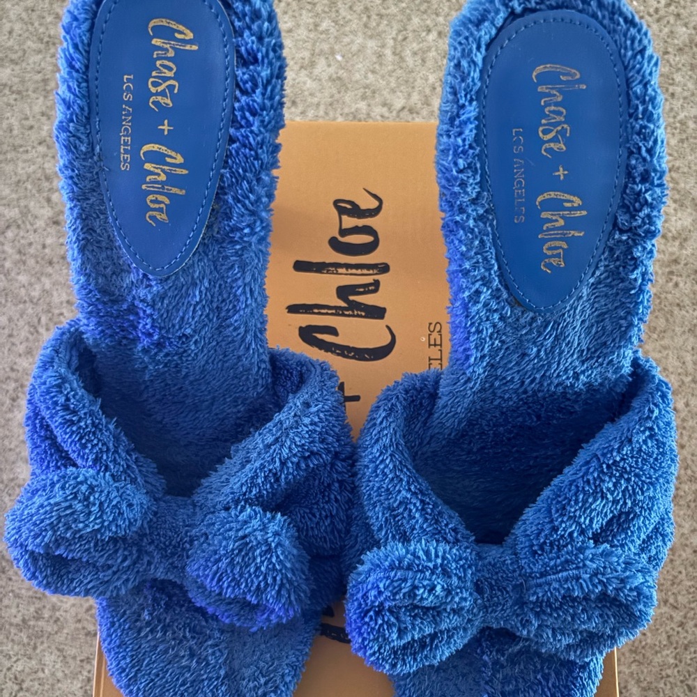 Chase + Chloe Vibrant Blue Plush Slippers